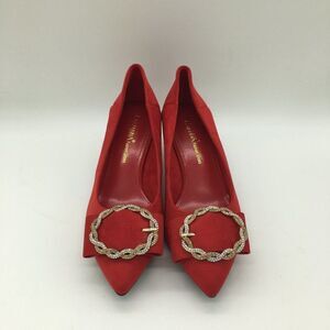 Red Pointed Toe Kitten Heel Pumps With Rhinestones Wedding Bride Shoes